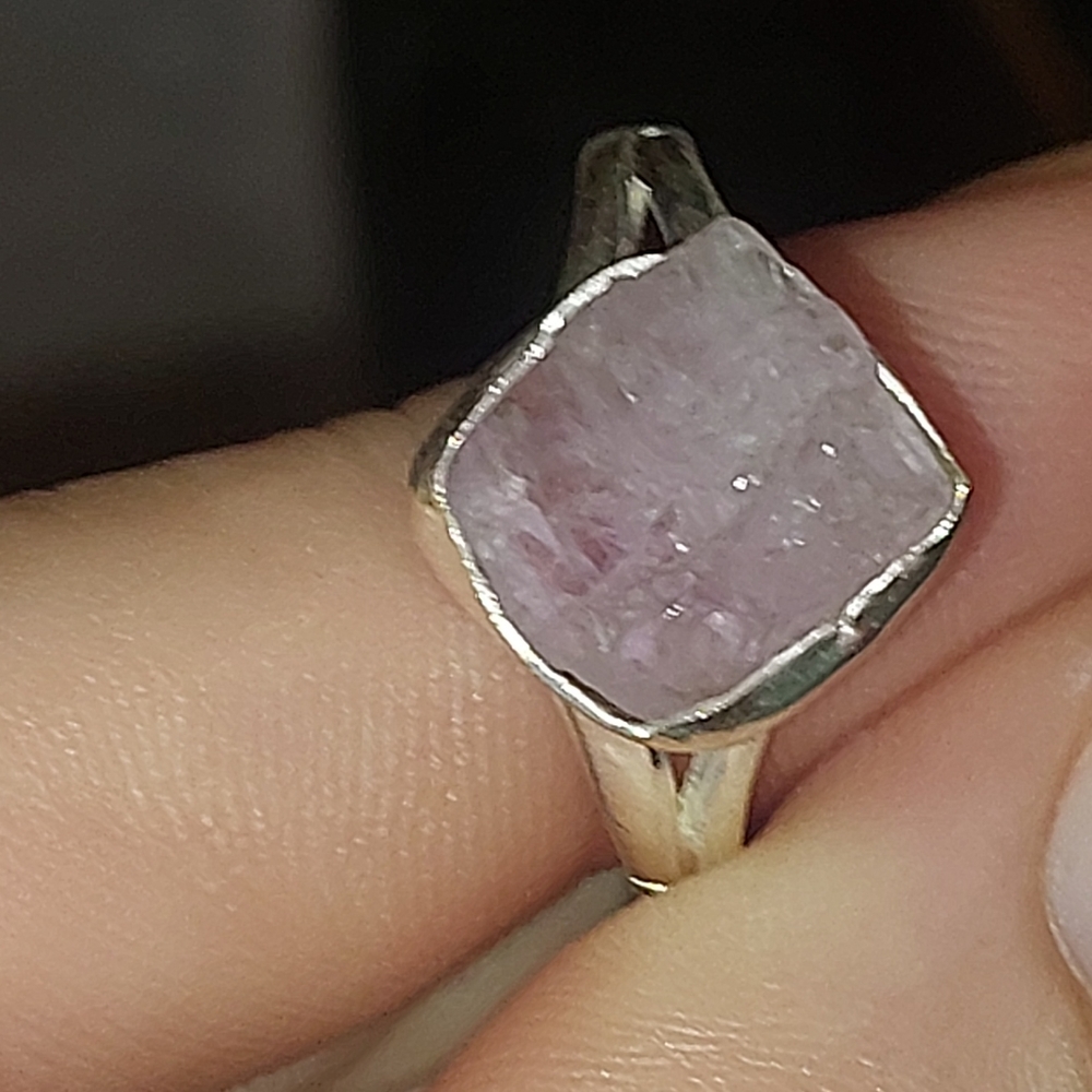 Raw Rose Quartz Gemstone Ring 925 Silver Size 7 - Picture 3 of 6
